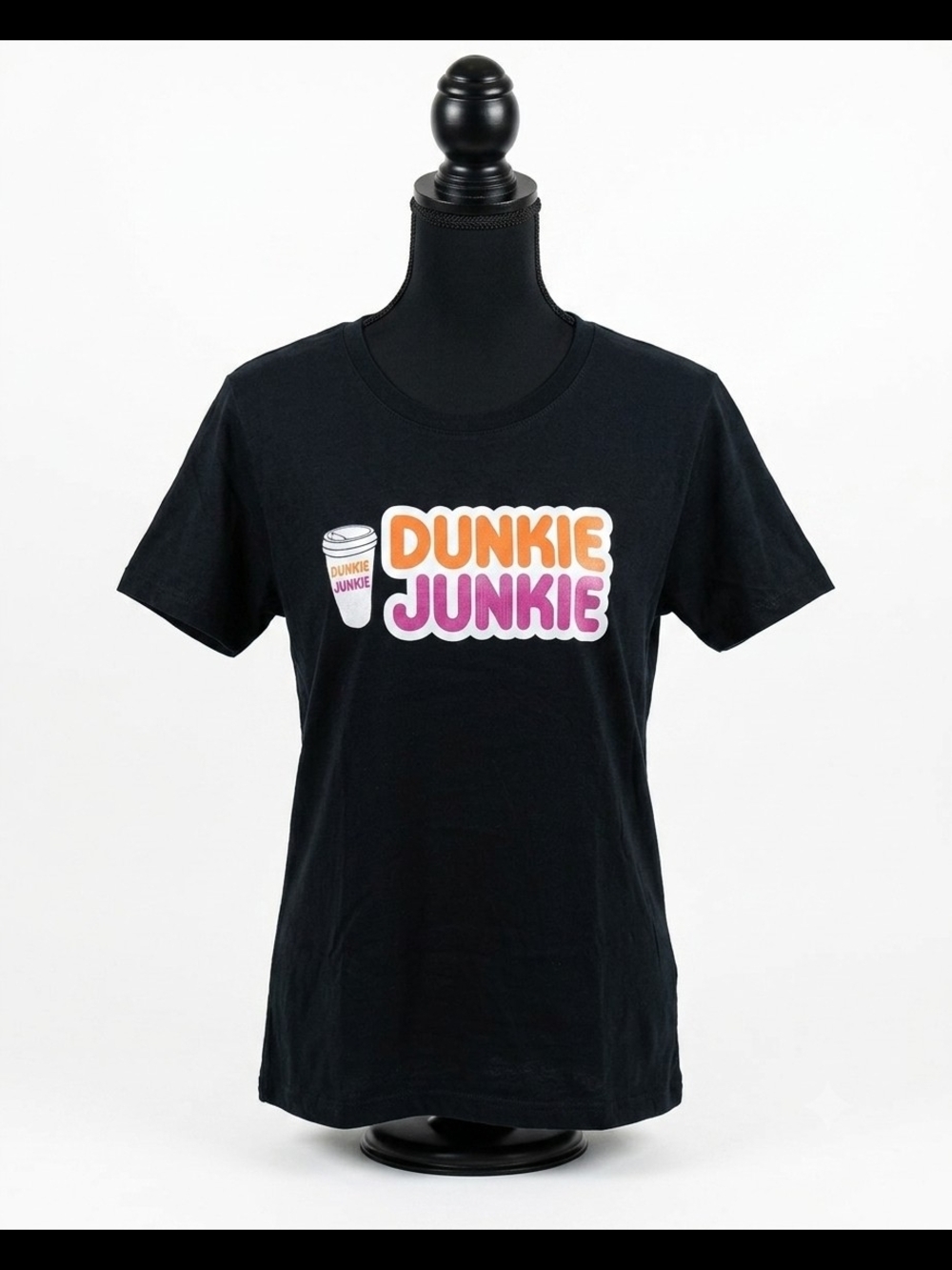 Port and Company Black Tee with Orange & Purple "Dunkie Junkie" Graphic